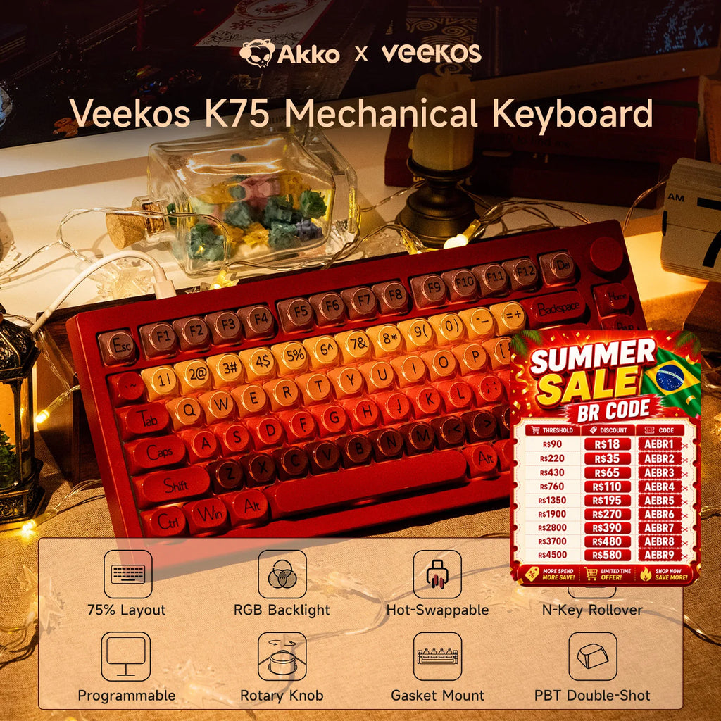 AKKO 5075 X Veekos K75 Gaming Mechanical Keyboard Keyboard 75% RGB 3/5-Pin Hot Swap Wired Customized Keyboard with Knob Gasket